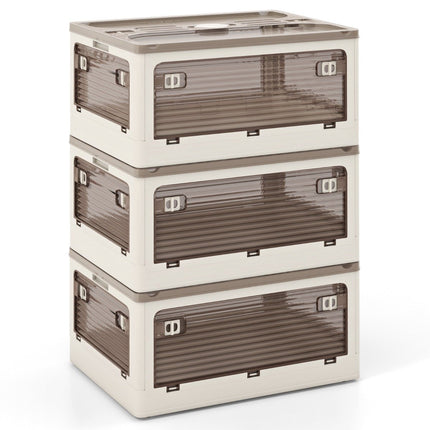3er Set Aufbewahrungsboxen mit Deckel auf Rädern Faltbare Stapelboxen von 5 Seiten zugänglich 90 Liter