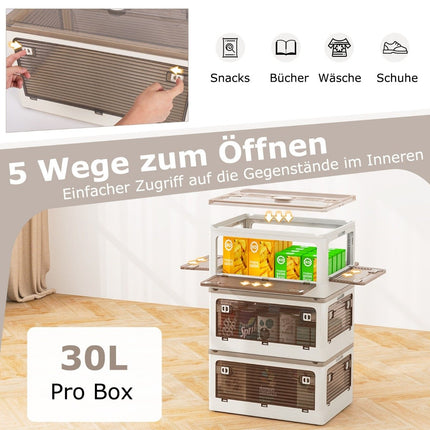 3er Set Aufbewahrungsboxen mit Deckel auf Rädern Faltbare Stapelboxen von 5 Seiten zugänglich 90 Liter