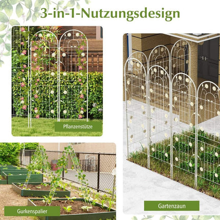 Sada 4 ks kovových treláží 180 x 50 cm se zápichem, dekorativní zahradní plot, samostatně stojící treláž, bílá
