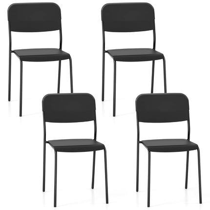 Set of 4 Black Stackable Dining Chairs with Metal Legs