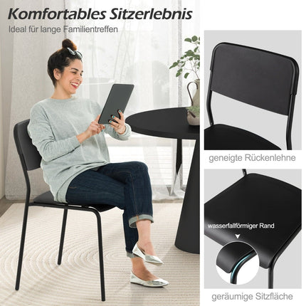 Set of 4 Black Stackable Dining Chairs with Metal Legs