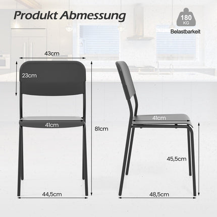 Set of 4 Black Stackable Dining Chairs with Metal Legs