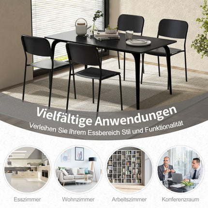 Set of 4 Black Stackable Dining Chairs with Metal Legs