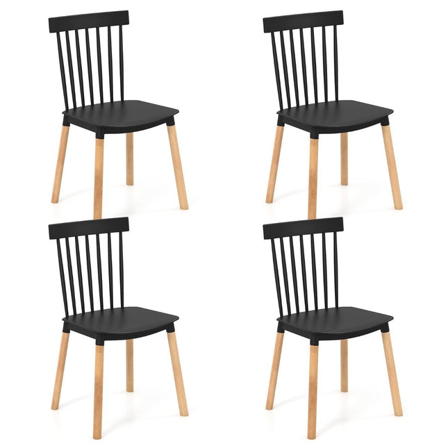 Esszimmerstühle mit spindelförmiger Rückenlehne und geschwungenen Sitzen, Stühle ohne Armlehnen, Schwarz, 4er-Set