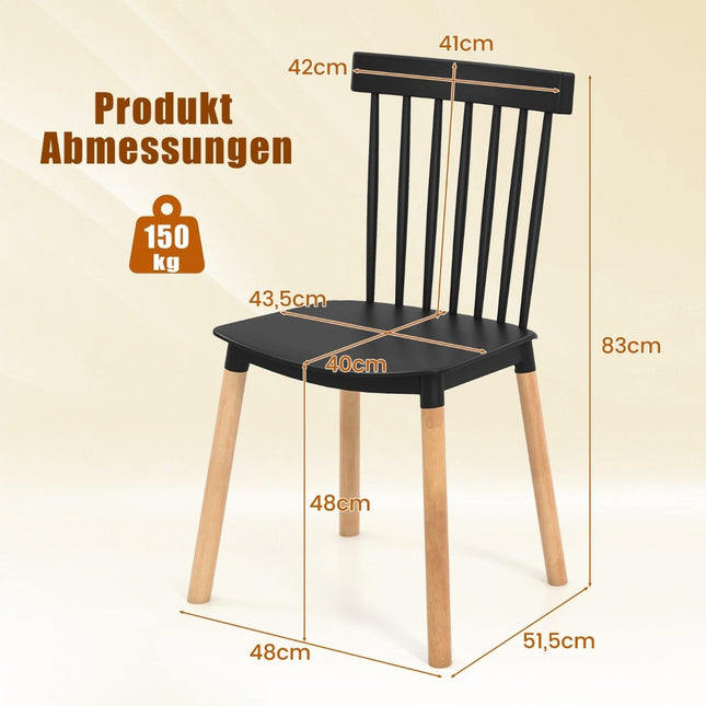Esszimmerstühle mit spindelförmiger Rückenlehne und geschwungenen Sitzen, Stühle ohne Armlehnen, Schwarz, 4er-Set