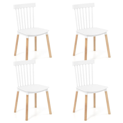 Esszimmerstühle mit spindelförmiger Rückenlehne und geschwungenen Sitzen, Stühle ohne Armlehnen, Weiß, 4er-Set