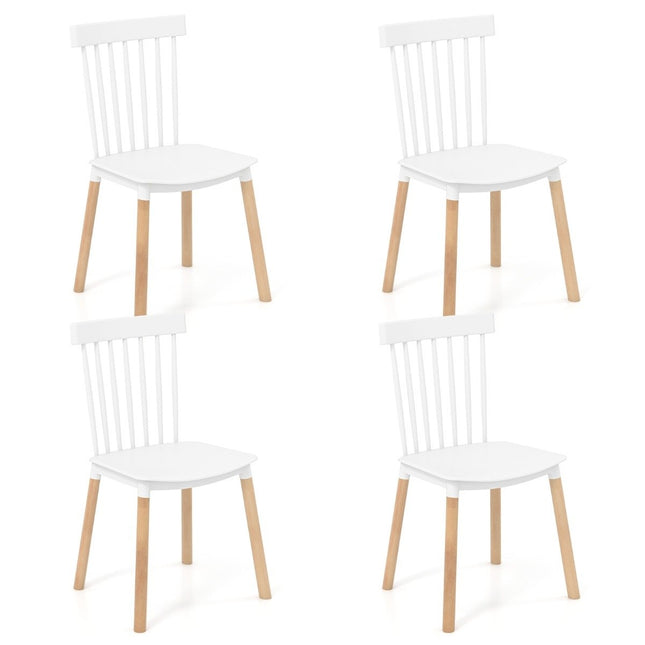Esszimmerstühle mit spindelförmiger Rückenlehne und geschwungenen Sitzen, Stühle ohne Armlehnen, Weiß, 4er-Set