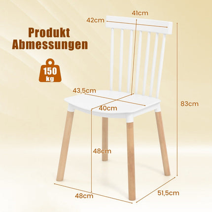 Esszimmerstühle mit spindelförmiger Rückenlehne und geschwungenen Sitzen, Stühle ohne Armlehnen, Weiß, 4er-Set