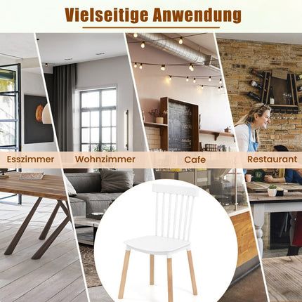 Esszimmerstühle mit spindelförmiger Rückenlehne und geschwungenen Sitzen, Stühle ohne Armlehnen, Weiß, 4er-Set