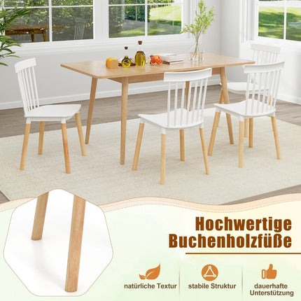 Esszimmerstühle mit spindelförmiger Rückenlehne und geschwungenen Sitzen, Stühle ohne Armlehnen, Weiß, 4er-Set