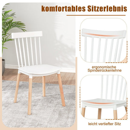 Esszimmerstühle mit spindelförmiger Rückenlehne und geschwungenen Sitzen, Stühle ohne Armlehnen, Weiß, 4er-Set