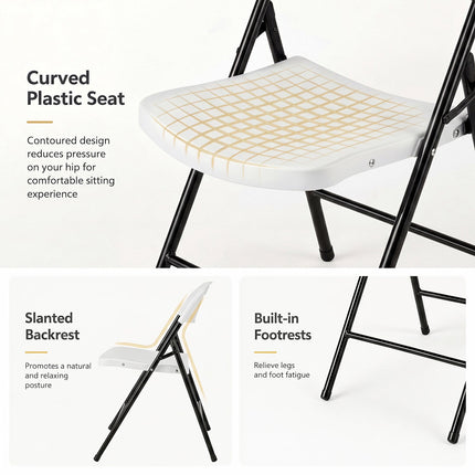 Set of 4 Foldable White Plastic Chairs with Ergonomic Backrest