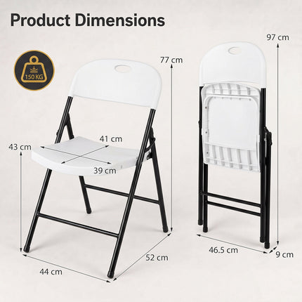 Set of 4 Foldable White Plastic Chairs with Ergonomic Backrest