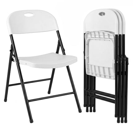 Set of 4 Foldable White Plastic Chairs with Ergonomic Backrest