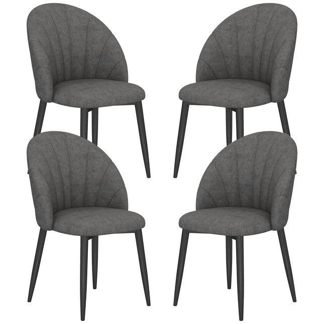 Set of 4 Velvet Dining Chairs, Ergonomic, Dark Grey