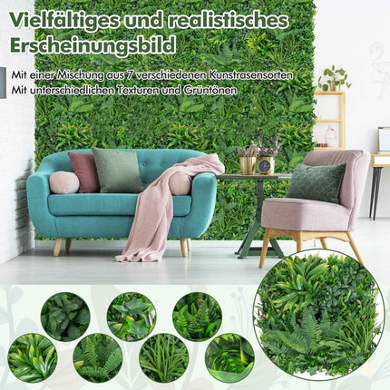 4er Set Kunsthecke Buchsbaumpaneele mit diversen Blättern, Schutzwandpaneele