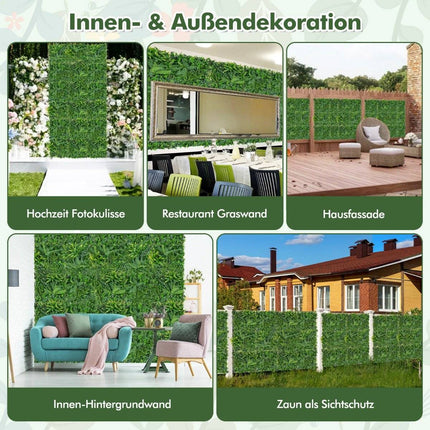 4er Set Kunsthecke Buchsbaumpaneele mit diversen Blättern, Schutzwandpaneele