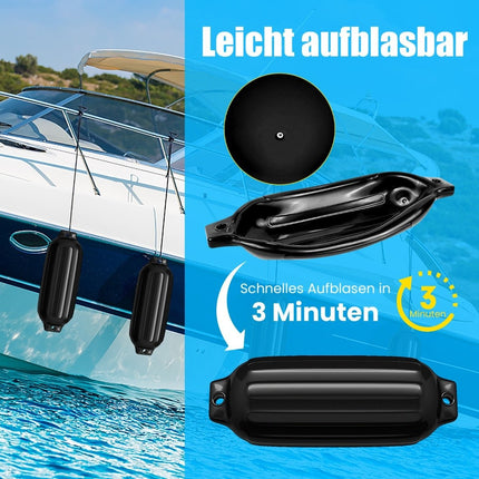 Set of 4 boat fenders, long fenders, ball fenders, boat crash protection, bridge fenders, black, 58 x 16.5 cm