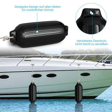 Set of 4 boat fenders, long fenders, ball fenders, boat crash protection, bridge fenders, black, 58 x 16.5 cm
