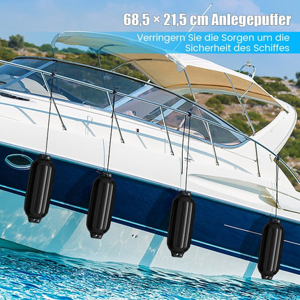 Set of 4 boat fenders, long fenders, ball fenders, boat crash protection, bridge fenders, black, 68.5 x 21.5 cm