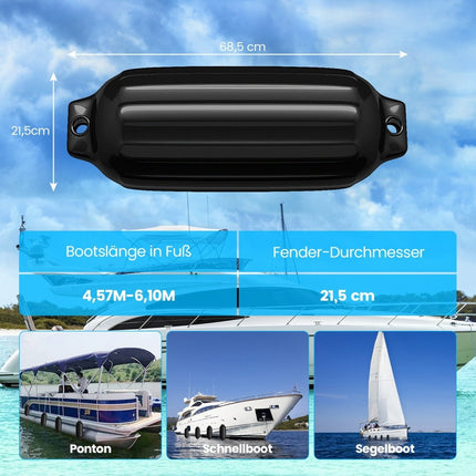 Set of 4 boat fenders, long fenders, ball fenders, boat crash protection, bridge fenders, black, 68.5 x 21.5 cm
