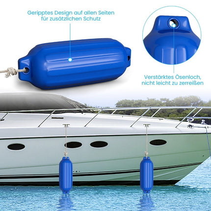 Set of 4 boat fenders, long fenders, ball fenders, boat crash protection, bridge fenders, blue, 58 x 16.5 cm
