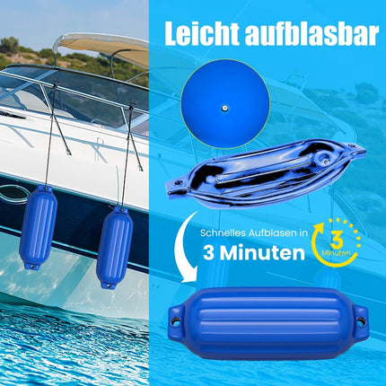 Set of 4 boat fenders, long fenders, ball fenders, boat crash protection, bridge fenders, blue, 58 x 16.5 cm