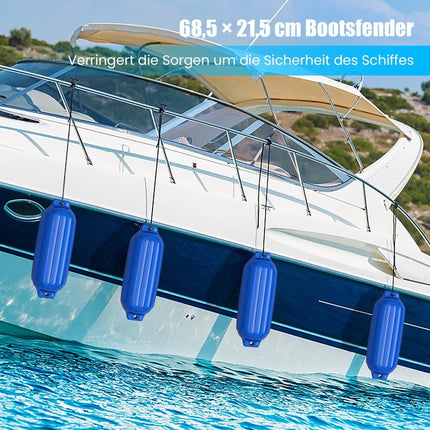 Set of 4 boat fenders, long fenders, ball fenders, boat crash protection, bridge fenders, blue, 68.5 x 21.5 cm