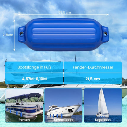 Set of 4 boat fenders, long fenders, ball fenders, boat crash protection, bridge fenders, blue, 68.5 x 21.5 cm