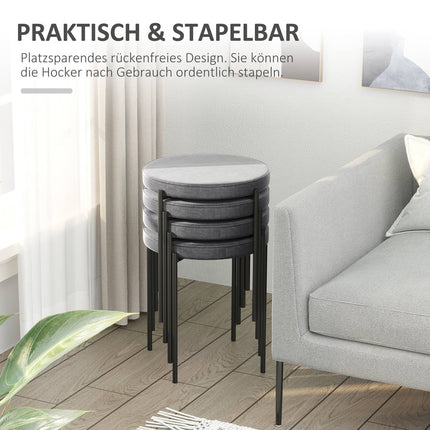 Samtbänke, gepolsterte Sitzfläche, 4er-Set, stahlgrau
