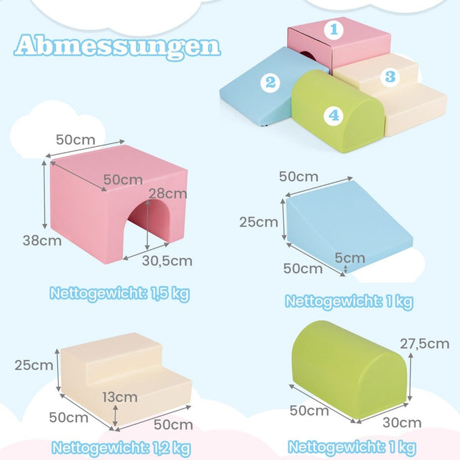 4er Set Schaumstoff-Spielset Kletter- &amp; Krabbelschaumsteine Konstruktionsspielzeug-Set