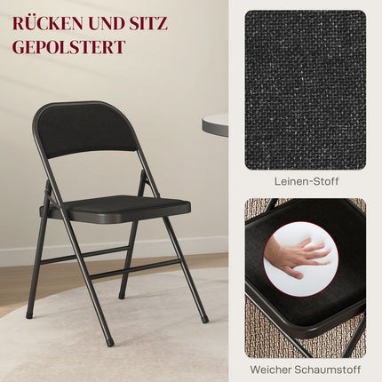 Klappstühle 4er-Set, Schwarz, Metallbeine, gepolsterte Sitze