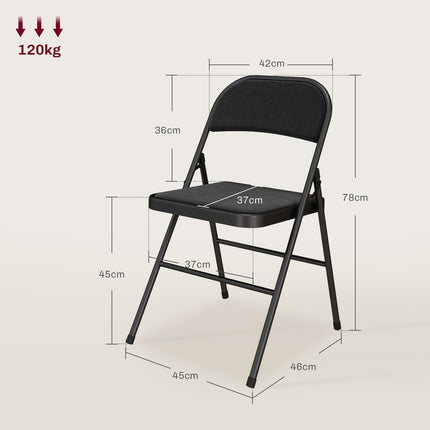 Klappstühle 4er-Set, Schwarz, Metallbeine, gepolsterte Sitze