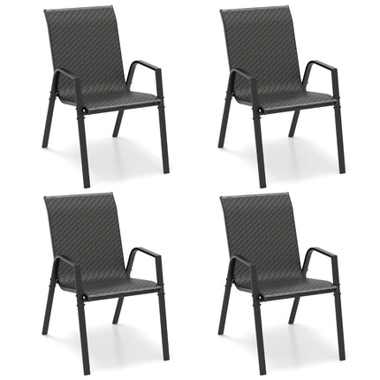 Lot de 4 chaises de jardin empilables en rotin PE avec accoudoirs chaises empilables 66 x 51 x 84 cm