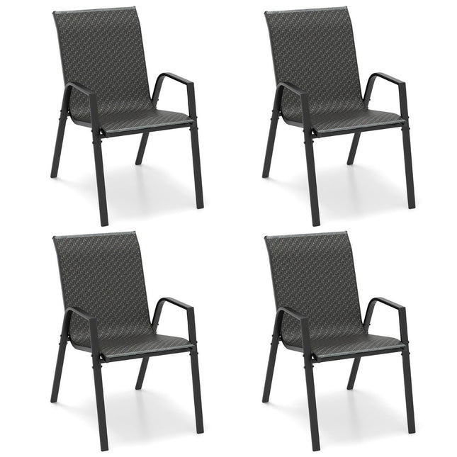 4er Set stapelbare Gartenstühle aus PE-Rattan mit Armlehnen Stapelstühle 66 x 51 x 84 cm