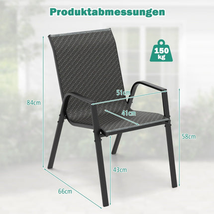 Lot de 4 chaises de jardin empilables en rotin PE avec accoudoirs chaises empilables 66 x 51 x 84 cm