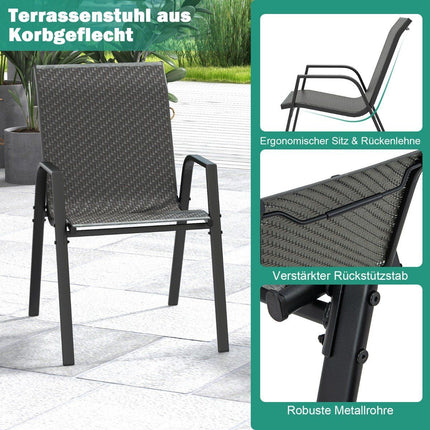 Lot de 4 chaises de jardin empilables en rotin PE avec accoudoirs chaises empilables 66 x 51 x 84 cm