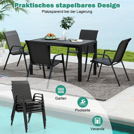 Lot de 4 chaises de jardin empilables en rotin PE avec accoudoirs chaises empilables 66 x 51 x 84 cm