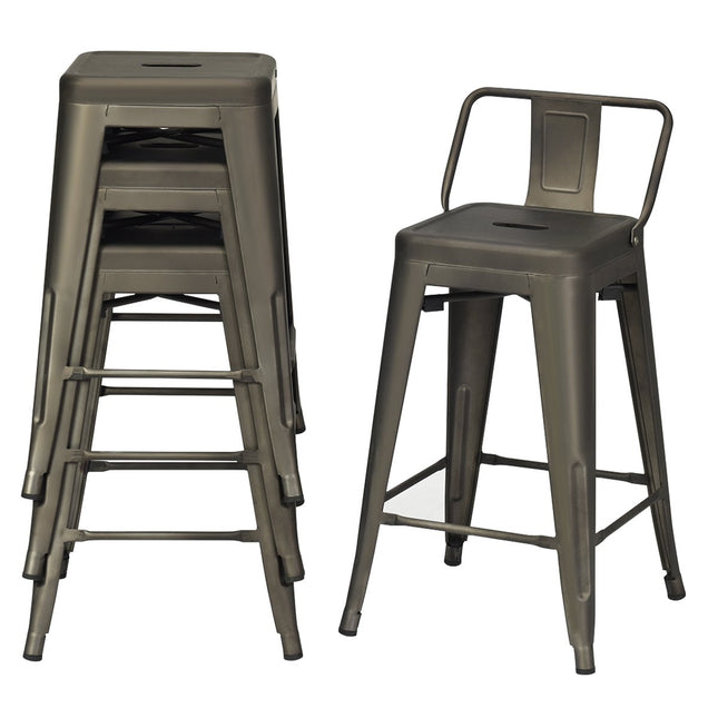 4er Set stapelbare Esszimmerstühle aus Metall mit abnehmbarer Rückenlehne und 60 cm Sitzhöhe