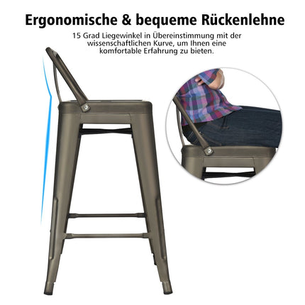 Set of 4 stackable metal dining chairs with removable backrest and 60 cm seat height