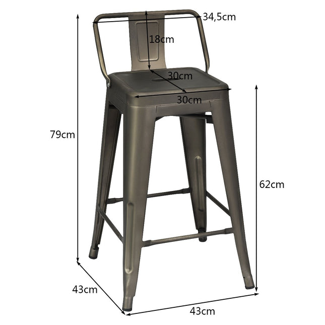 4er Set stapelbare Esszimmerstühle aus Metall mit abnehmbarer Rückenlehne und 60 cm Sitzhöhe