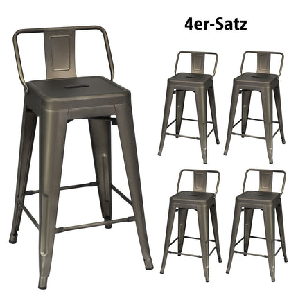 Set of 4 stackable metal dining chairs with removable backrest and 60 cm seat height