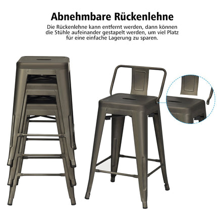 Set of 4 stackable metal dining chairs with removable backrest and 60 cm seat height