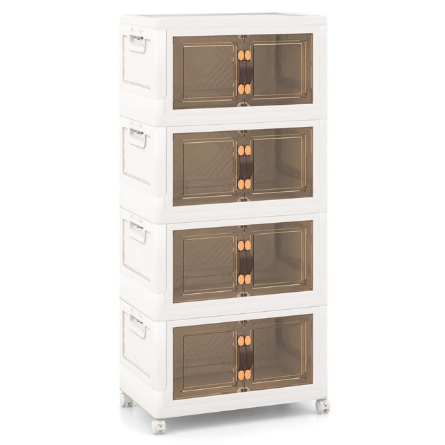 Set mit 4 stapelbaren Aufbewahrungsboxen mit Deckel, Rädern und Türen, 49,5 x 31,5 x 112,5 cm