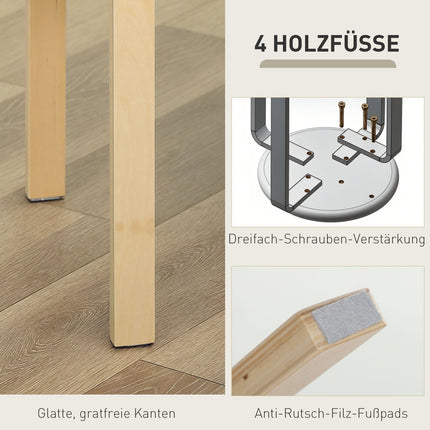 4er-Set stapelbare Polsterhocker, lackierte Oberfläche, Holzbeine, grau