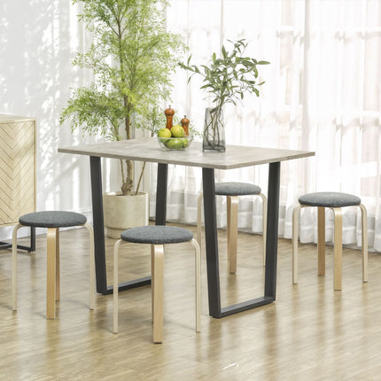 4er-Set stapelbare Polsterhocker, lackierte Oberfläche, Holzbeine, grau