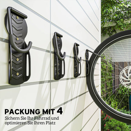 Lot de 4 supports muraux verticaux pour vélos avec capacité de charge de 30 kg, support mural pliable pour 4 vélos, support de vélo pour vélos de course, suspension de vélo électrique VTT pour garage, noir Aosom