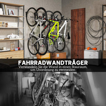 Lot de 4 supports muraux verticaux pour vélos avec capacité de charge de 30 kg, support mural pliable pour 4 vélos, support de vélo pour vélos de course, suspension de vélo électrique VTT pour garage, noir Aosom