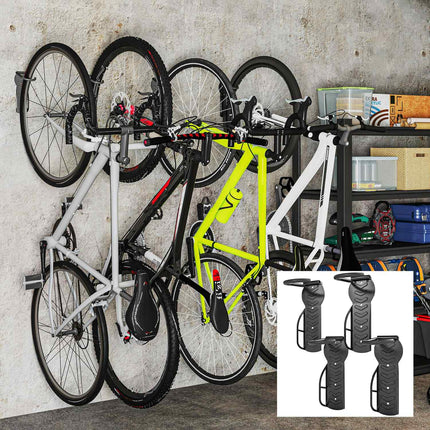 Lot de 4 supports muraux verticaux pour vélos avec capacité de charge de 30 kg, support mural pliable pour 4 vélos, support de vélo pour vélos de course, suspension de vélo électrique VTT pour garage, noir Aosom