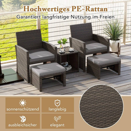 5er Set Rattanmöbel Set Möbel Terrassen Sitzgruppe Braun + Grau